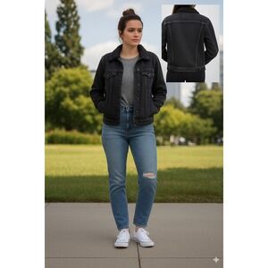 Lucky Brand Womens S Sherpa Lined Black Denim Trucker Jacket Coat